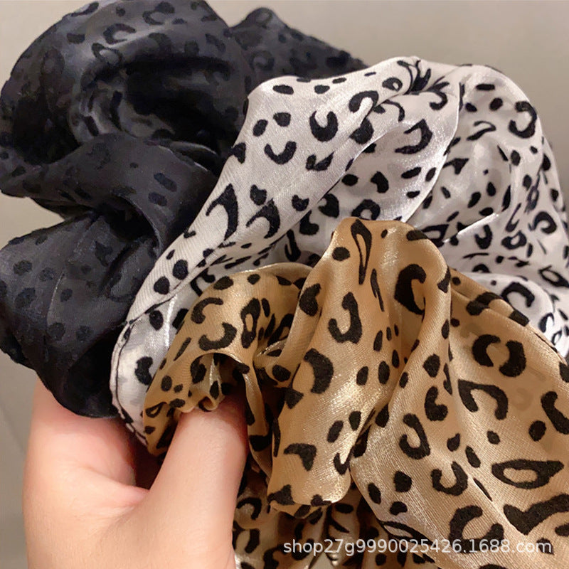 Wholesale Mesh Flocking Hair Accessories Leopard Point Horontail Ball Head Tie Hair Rope